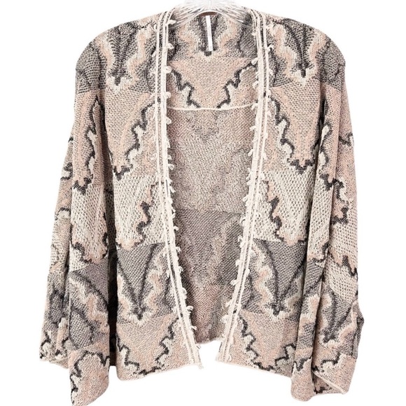 Free People Multi Tan Butterfly Kimono Knit Boho Cardigan Sweater Size XS - Picture 4 of 7